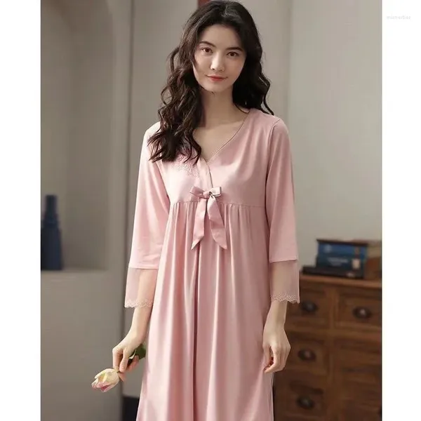 Mulheres sleepwear mulheres nightwear nightdress 2023 primavera verão algodão longo camisola noite vestido nighties para rosa M-XXXL c79