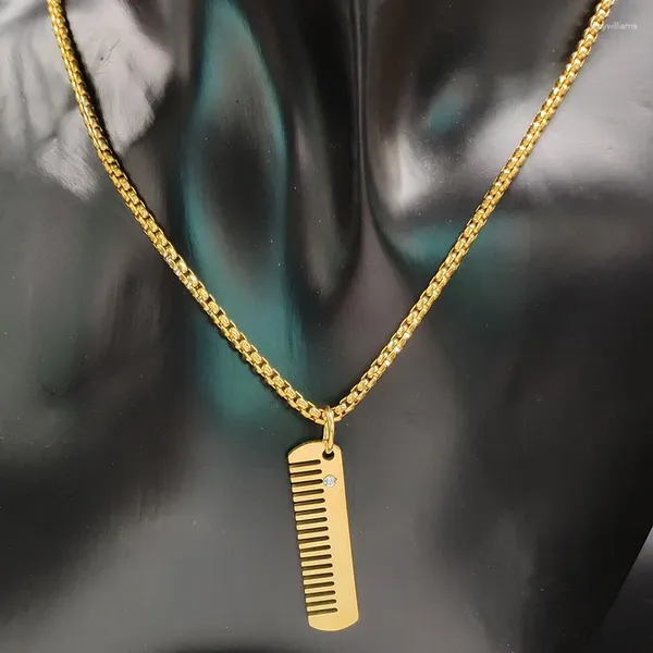 Colares de pingente pente de aço inoxidável colar de declaração homens cor de ouro jóias cadenas de acero inoxidável para mujer n1895s08s08s08