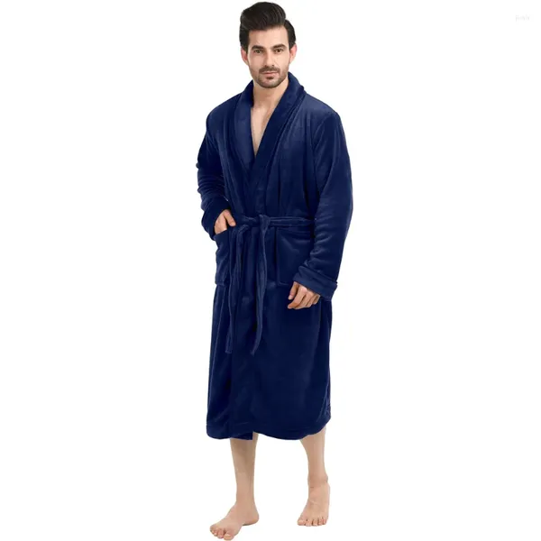 Mens para dormir luxuosos de lã de gola de xale de gola masculina manto de banheira spa manto de flanela espessada outono de outono de pijama de palhas de palheta em casa