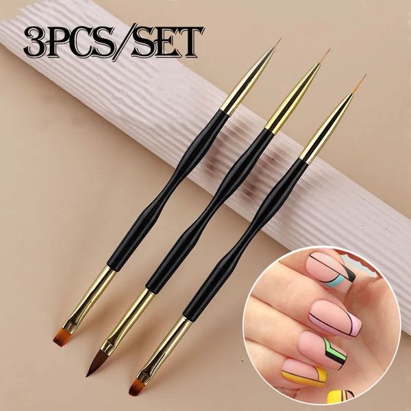 Ferramentas de maquiagem 3 Pcs French Stripe Nail Art Liner Brush Set Dicas Ultrathin Line Drawing Pen Dual End UV Gel Pintura Pincéis Manicure 231020