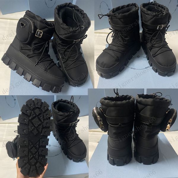 STIVIVEETTI DOPOSCI NYLON GABARDINE CON POUCH SKI BOOT Tasarımcı Botlar Kar Botları EMAMELİ METAL Üçgen Logo Boot Platform Botlar Kış Botları Sıcak Konfor Botları