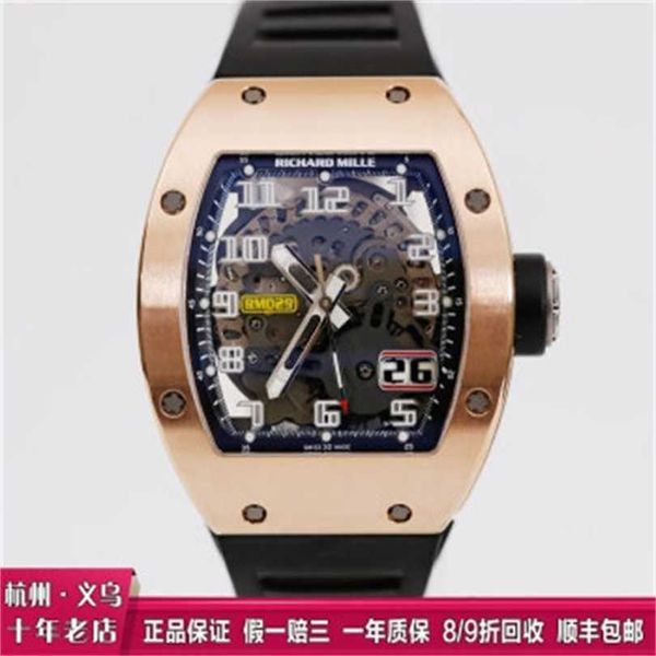 Richarmill Uhr Automatische mechanische Armbanduhr Luxusuhren Herren Swiss Sports Herrenserie RM029 Herrenuhr aus 18 Karat Roségold Hohlplatte Automatik Mach WN-QSW6