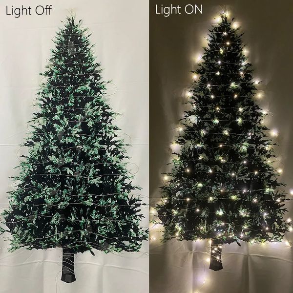 Tapeçarias 49x25ft Árvore de Natal Tapeçaria Pendurada na parede com 10m 100LED LED luzes de corda para cobertura de porta Home Bedroom Backdrop Xmas Decor 231019