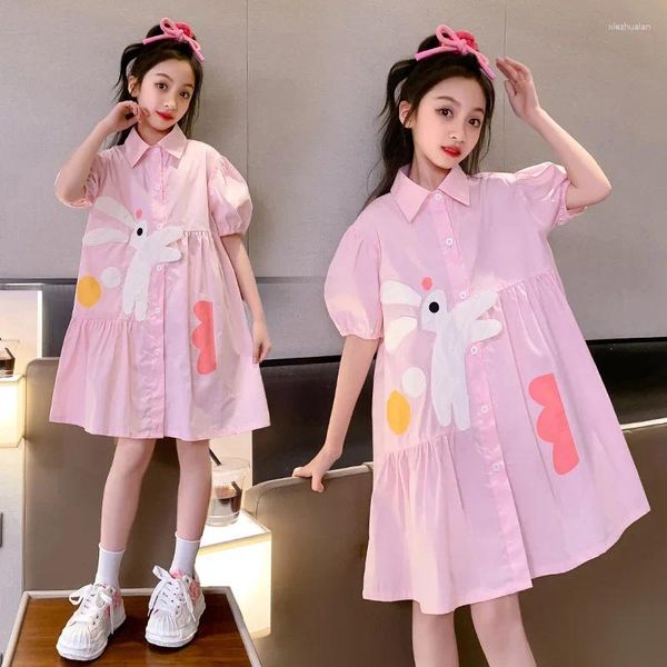 Mädchen Kleider Teenager Mädchen Hemd Kleid Koreanische Kinder Kinder Kleidung Chiffon A-linie Knöpfe Up Vestidos 6 bis 16 Jahre