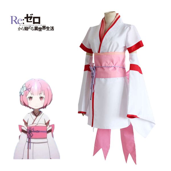 Cosplay Ram Rem Kimono Cosplay Re: Zero Kara Himeru Isekai Seikatsu Starting Life in Another World Japanisches Anime Pink Blue Kostüm Cosplay