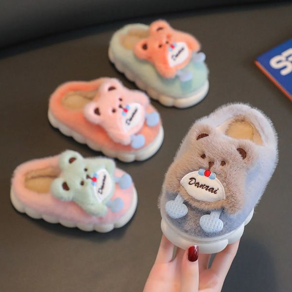 Slipper Winter Kinder Baumwolle Hausschuhe Schöne Cartoon Little Bear Kinder Indoor Warm Plüsch Rutschen Rutschfeste Weiche Mädchen Jungen Hausschuhe 231020