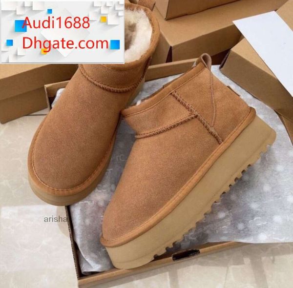 Clássico mini plataforma botas de neve inverno botas de tornozelo para mulheres fundo grosso couro genuíno quente botas fofas com pele tamanho 35-43 dfeg