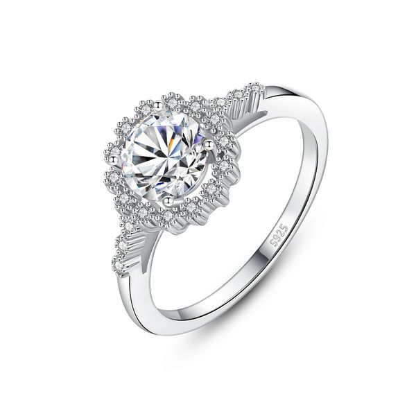 Anello Moissanite Gioielli da sposa Europa Moda Donna S925 Argento Quattro Artigli Moissanite Micro Set Zircone Anello squisito Donne Festa di fidanzamento Regalo di San Valentino SPC