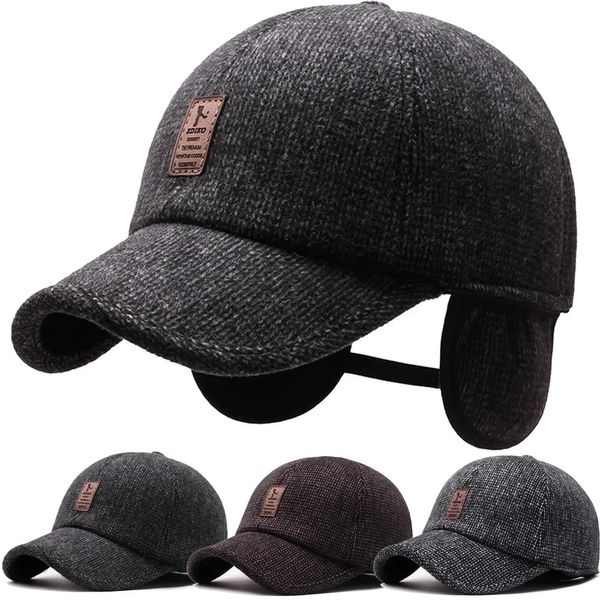 Top Caps Beyzbol Kapağı Yünlü Örme Kış Kulak Örtüsü Erkekler Kulak Şapkaları ile Sıcak Şapkalar Sport Golf 231019