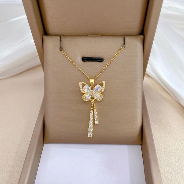 Anhänger Halsketten Schmetterling Quaste Titan Stahl Halskette Für Frauen Vielseitig Luxuriöse Schlüsselbein Kette Mode Schmuck Geschenke Kein Verblassen