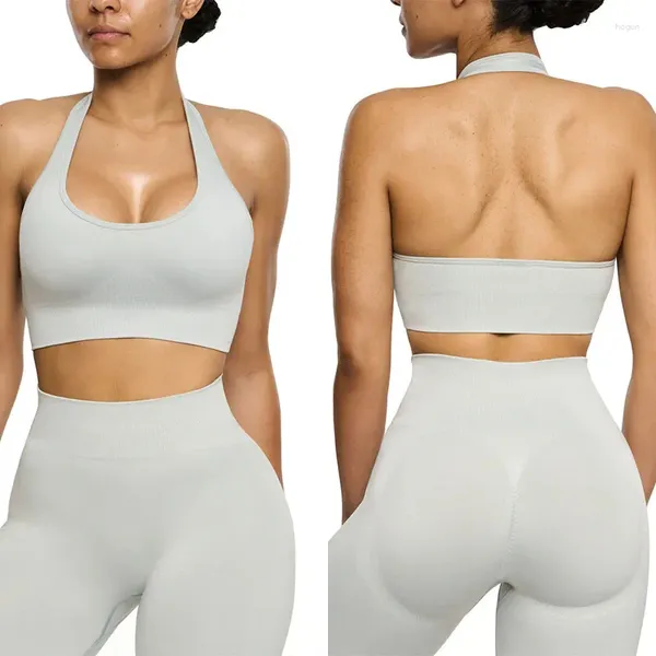 Canotte da donna Sport europei e americani Abbigliamento fitness Pantaloni per il sollevamento dell'anca Tuta da yoga senza cuciture con reggiseno per donna