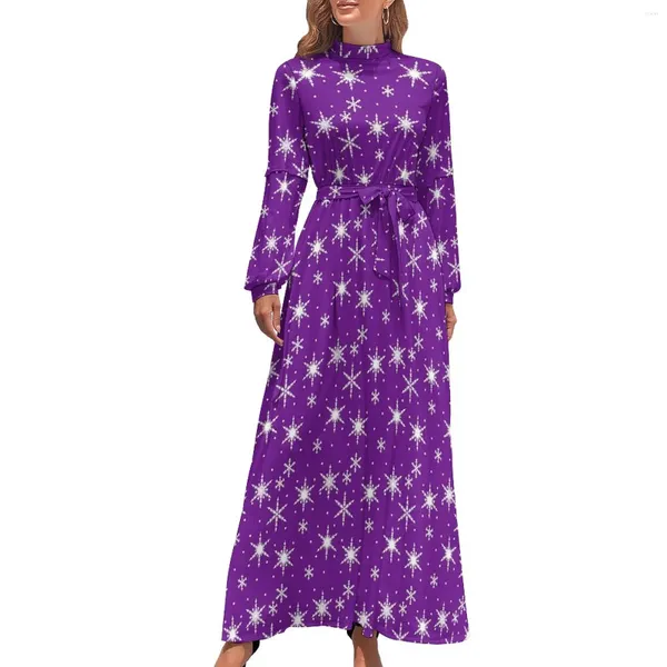 Vestidos casuais floco de neve vestido de inverno roxo branco moderno maxi estética boho praia longa cintura alta roupas personalizadas