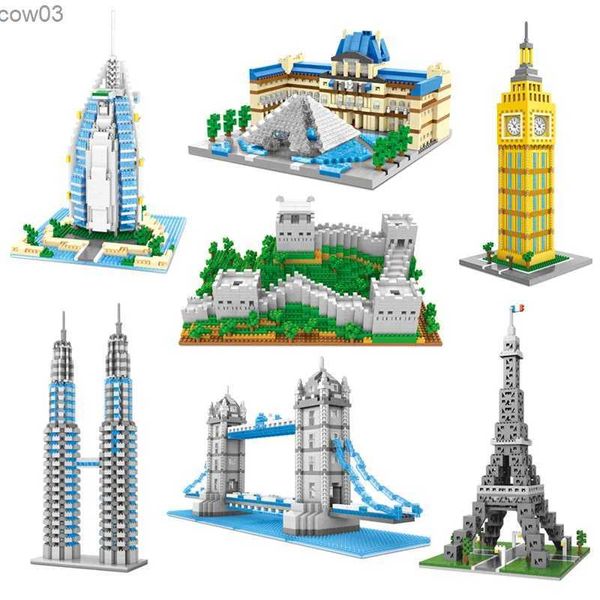 Blocos atrações mundialmente famosas modelo 3d brinquedos de construção diy cidade rua vista em miniatura blocos de construção montagem caixa de brinquedos decorativos r231020