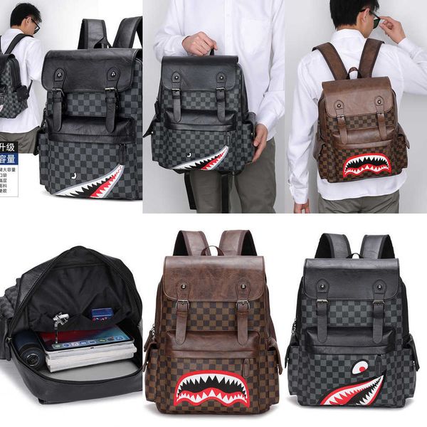 2023 nova mochila coreana de couro de alta capacidade dos homens na moda verificador mochila estudante saco escolar viagem computador 231020