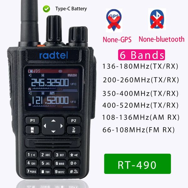 Walkie Talkie Nessuno GPS Bluetooth Radtel RT 490 Sei bande amatoriale Radio bidirezionali 256 CH Walkie Talkie aeronautico AM Frequenza dell'aria RX USB C 231019