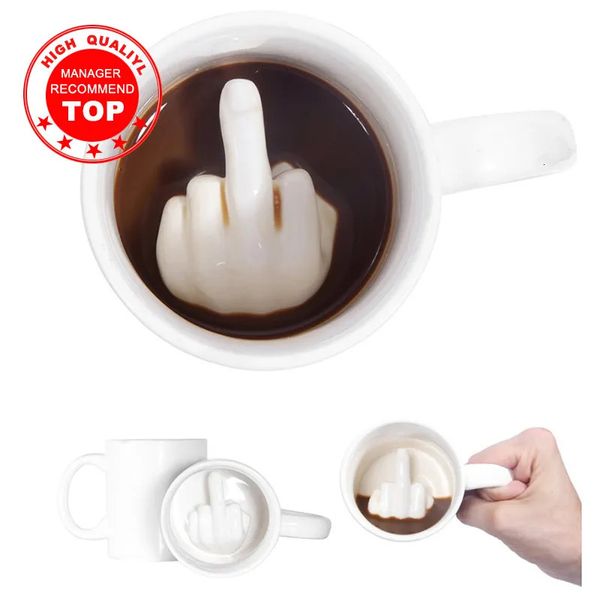 Canecas Design criativo branco dedo médio caneca novidade estilo mistura café copo de leite engraçado caneca cerâmica 300ml capacidade copo de água 231020