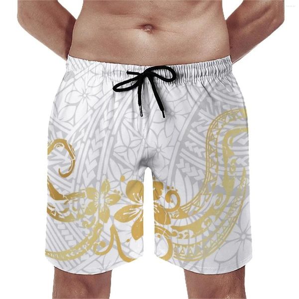 Shorts esportivos masculinos de verão, férias havaianas, praia, surf, bicicleta, personalizado, arte polinésia, casual