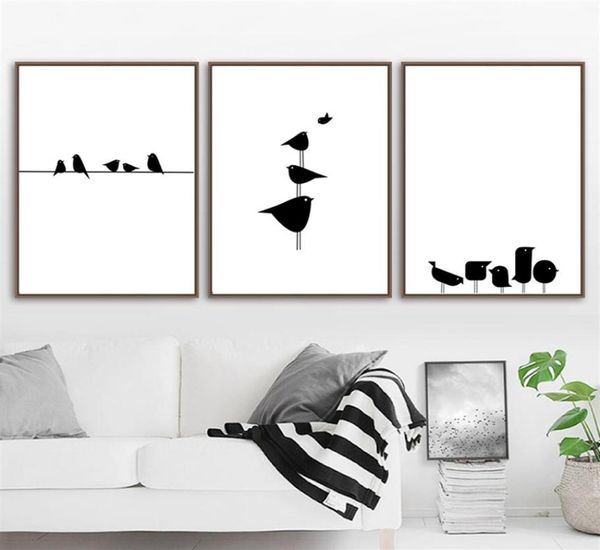 Schwarz-weiße Vogel-Linien-Wandkunst, Leinwandgemälde, abstraktes, minimalistisches Gemälde, nordisches Poster für Zuhause, Wohnzimmer, Dekoration253i1995343