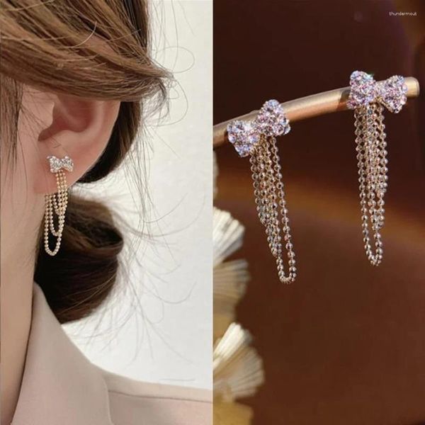 Orecchini pendenti di lusso con strass Bowknot Party Trendy Dichiarazione coreana Pendientes Mujer Gioielli di moda Color oro Bijoux