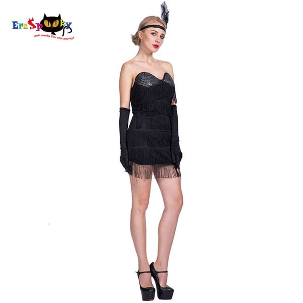 Cosplay Eraspooky 20er Jahre Retro Frauen Sexy Schwarz Flapper Cosplay Halloween Kostüm Erwachsene Moderne Dame Weibliche Karneval Ball Fancy Dresscosplay