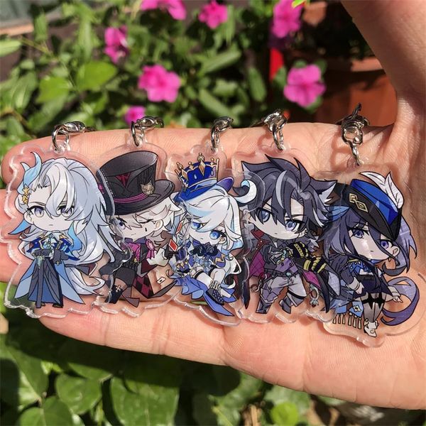 Outros acessórios de moda Anime Genshin Impact Keychain Focalors Navia Wanderer Kaveh Dehya La Signora Cosplay Pingente Cartoon Badge 231019