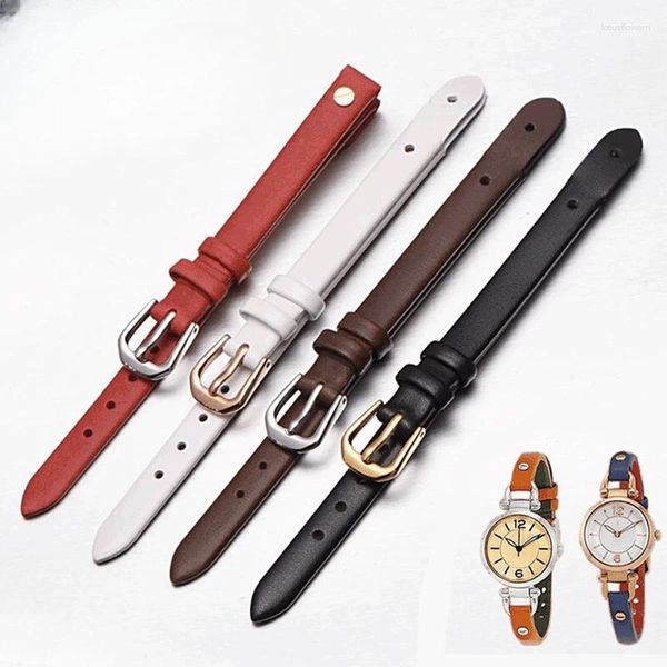 Uhrenarmbänder für Fosionl Echtes Leder mit Werkzeug Damen-Rindslederarmband U-förmige Schnittstelle Es4119 Es4000 Schwarzbraun 8-mm-Uhrenarmbänder