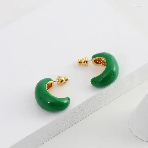 Orecchini Pendenti A Forma di C Con Smalto Verde Placcati Oro Da Donna Pin In Argento 925 Dipinto A Mano