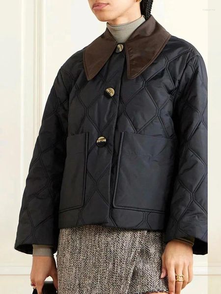 Frauen Trenchcoats Diamantförmige Steppung Frauen Schwarz Mantel Winter 2023 Einreiher Lässige Dame Langarm Warme Jacke Outwear mit