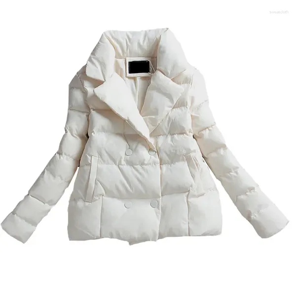 Casacos de Trench das Mulheres Outono Inverno Mulheres Curtas Jaqueta de Cor Sólida Dupla Breasted Quente Algodão Acolchoado Casaco Slim Parkas Senhoras Outerwear