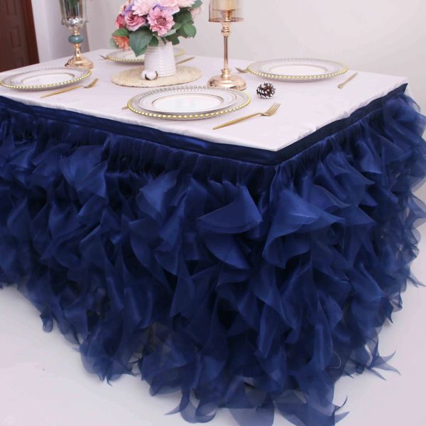 Saia de mesa CL010 mais cores custom made casamento babados vermelho azul marinho rosa preto ouro roxo verde organza saia de mesa de salgueiro encaracolado 231019