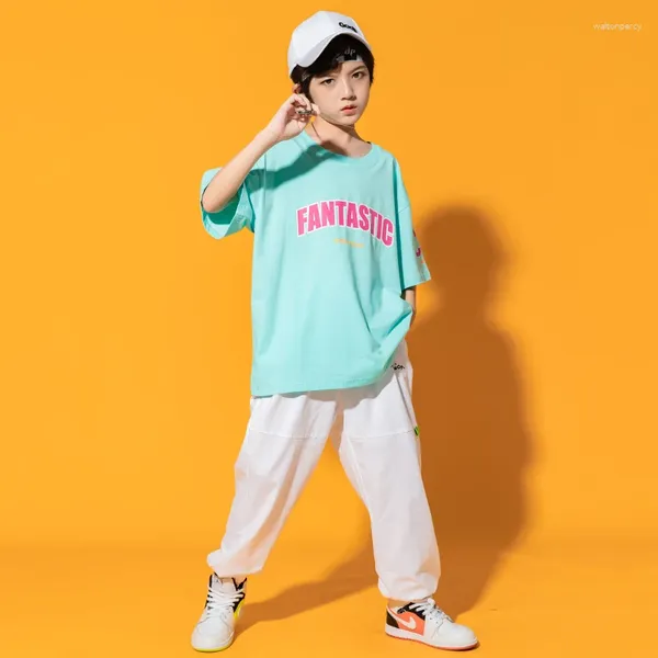 Bühnenkleidung Kinder Performance Hip Hop Tanzen Kleidung T-Shirt Tops Streetwear Weiße Hosen Rock Mini für Mädchen Jungen Jazz Dance Kostüm Kleidung