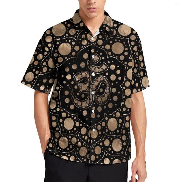 Herren Freizeithemden Gold Dot Art Urlaubshemd OM Symbol Sommer Männliche Streetwear Blusen Kurzarm Benutzerdefinierte Kleidung Große Größe 3XL 4XL