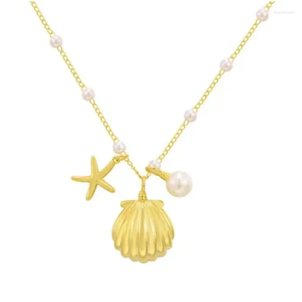 Collane con ciondolo Collana per ragazza costiera in acciaio inossidabile Accessori di perle Prodotto Moda Versatile conchiglia di stella marina