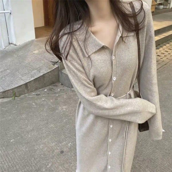 Casual Kleider 2023 Lange Pullover Rock Boden Gestrickte Kleid Frauen Herbst Winter Abschluss Frauen Koreanischen Stil Elegante Hübsche