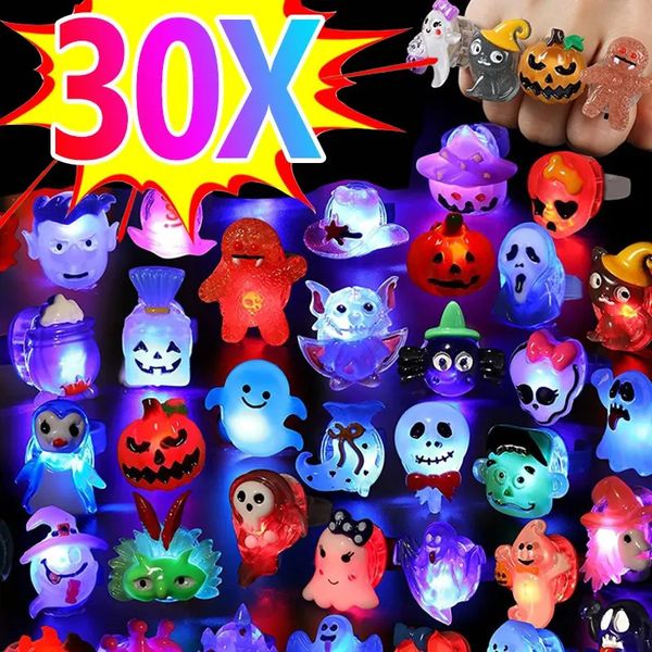 Anéis de banda 1030 pcs LED luminoso Halloween criativo abóbora fantasma crânio brilhando no dedo escuro brinquedos luzes jóias presentes de festa 231020