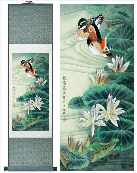 Super qualidade tradicional pintura de arte chinesa decoração de escritório em casa pintura chinesa patos mandarim brincando na água chinês6808617