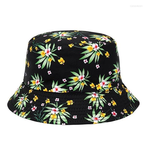 Berets Frühling Sommer Baumwolle Pflanzendruck Zwei Seiten Tragen Eimer Hut Mode Joker Outdoor Reise Sonnenkappe Für Männer Und Frauen 159