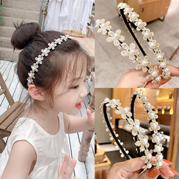 Acessórios de cabelo branco pérola flor hairbands para crianças meninas bonito princesa antiderrapante hoop coreano doce crianças headband bebê accessorie
