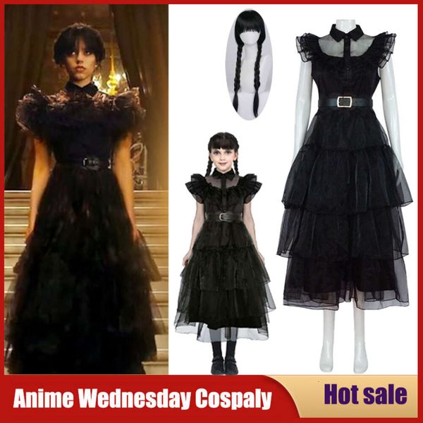 Cosplay Film Mittwoch Cosplay Addams Kostüm Neue Vestidos für Mädchen Kinder Halloween Karneval Party Schwarz Gothic Kleider Frauen Kleidung