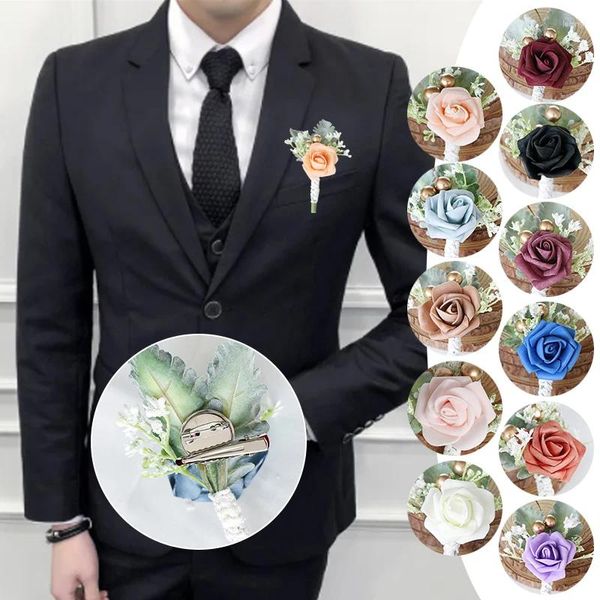 Dekorative Blumen, Hochzeits-Anstecknadeln, Weiß, Rosa, Bräutigam, Zeugen, Hochzeitsaccessoires, Boutonniere, klassische Blume