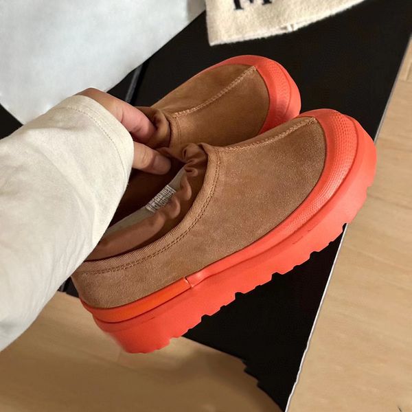 Moda botas impermeáveis das mulheres dos homens inverno tasman tempo híbrido couro de carneiro ultra mini bota clássico castanha laranja sapatos de inverno