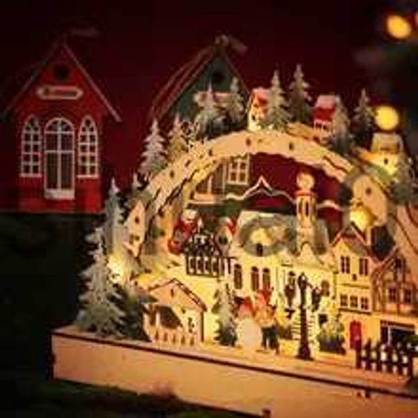 Decorazioni natalizie Decorazioni natalizie in legno Luci a LED Decorazioni natalizie per villaggi Regali di Natale creativi x1020