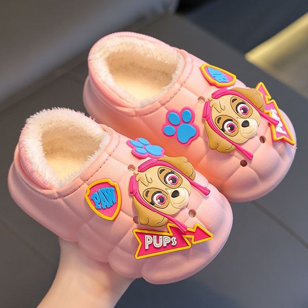 Pantofole per bambini Barking Team Borse invernali calde per ragazzi e ragazze in cashmere con neonati genitore-figlio 1-3 anni 2 scarpette in cotone rosa