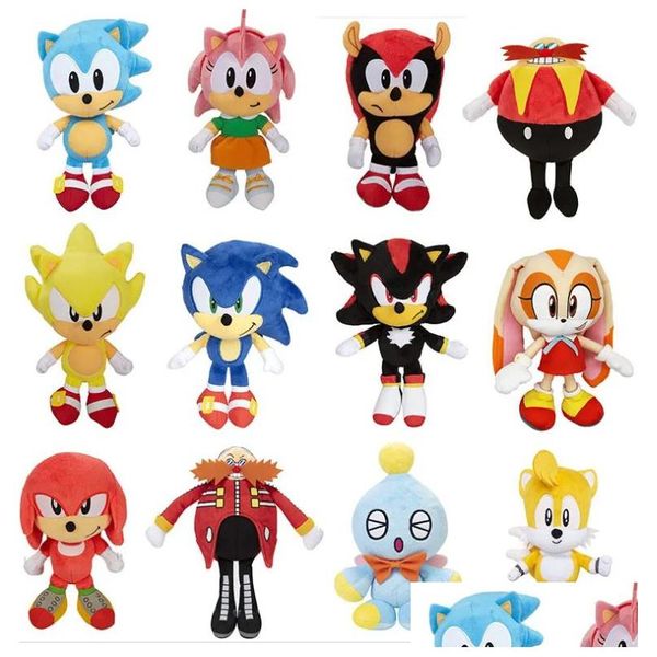 V 2023 Bambole di peluche 28 cm Giocattolo supersonico Sonic The Mouse e Hedgehog Stili speciali Dhd04