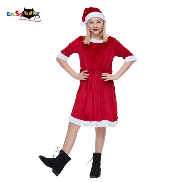 cosplay Eraspooky Rode Veet Kerstman Kostuum voor Meisjes Kids Kerstmuts Set Kinderen Carnaval Party Fancy Dresscosplay