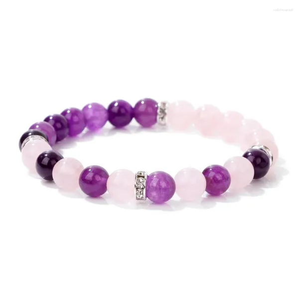 Strang Zweifarbige Naturstein 8mm Perlen Armband Amethyste Rosa Quartzs Stretch-Armbänder für Frauen Männer Tigerauge Armreifen