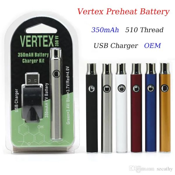 Vertex CB Vorheizbatterie 350-mAh-Akku Slim Pen Vorheiz-Ladegerät-Kit 510-Gewinde Batterieknopf Einstellbare Spannung Vorheizen