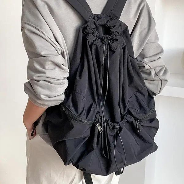 Mochila moda ruched drawstring mochilas para mulheres estética tecido de náilon meninas peso leve estudantes saco de viagem feminino