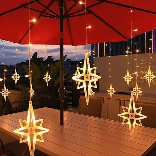 Decorações de Natal UE plug Polaris Cortina Luzes LED Pátio Paisagem Decoração Dia Cruz Ao Ar Livre Acampamento Colorido Villa Jardim Lâmpadas 231019