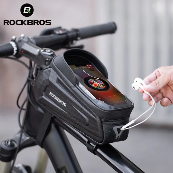 Packtaschen Taschen ROCKBROS Fahrradtasche Wasserdichte Touchscreen-Fahrradtasche oben vorne Rohrrahmen MTB Rennradtasche 6,5 Handyhülle Fahrradzubehör 231020